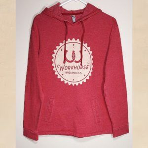 Next Level Faded Red Hoodie Medium Pullover Distressed Workhorse Brewing Hipster